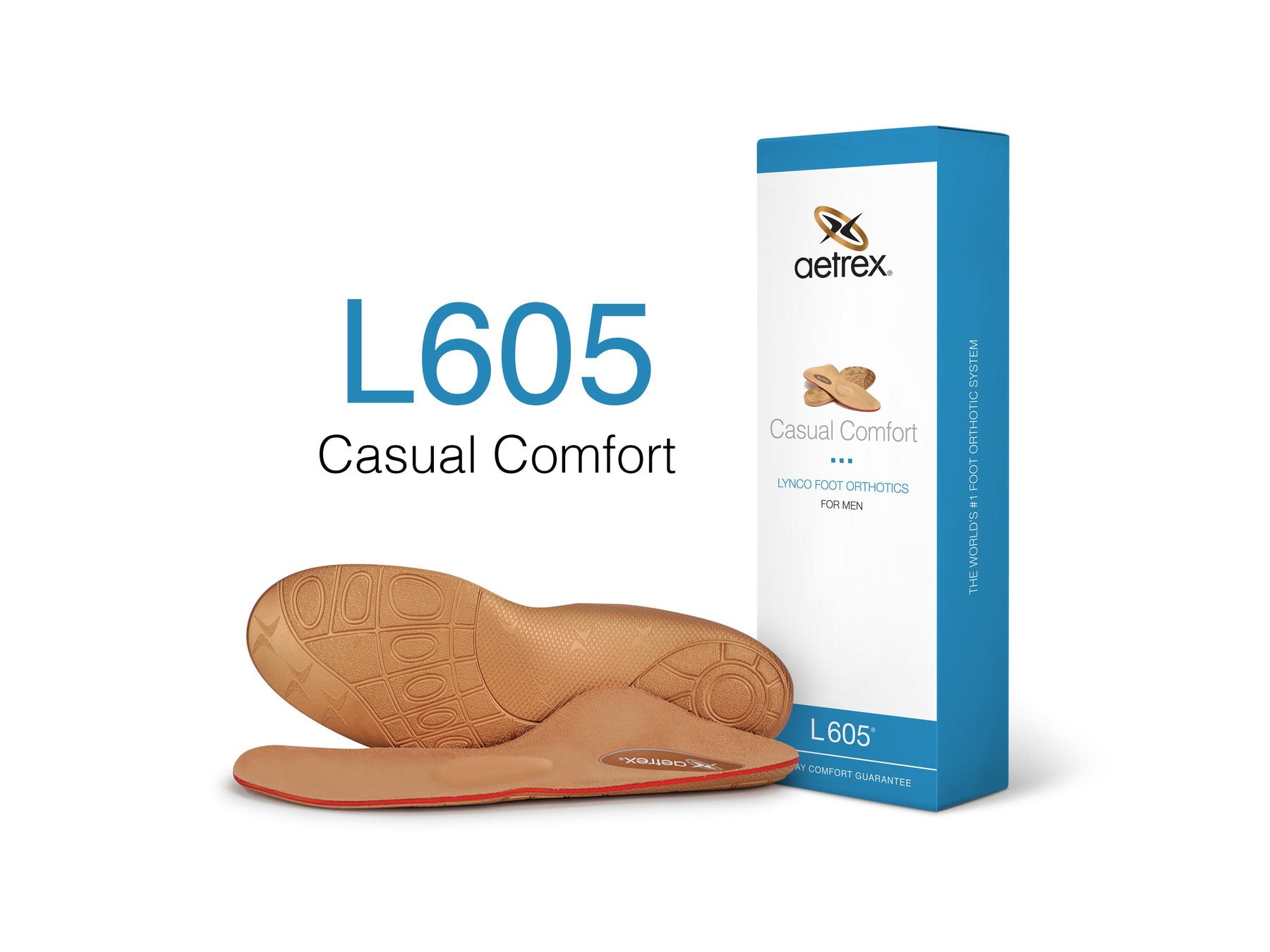 Plantilla de confort Aetrex Spain L605 para hombre con soporte metatarsal, diseñada para aliviar presión y mejorar comodidad.