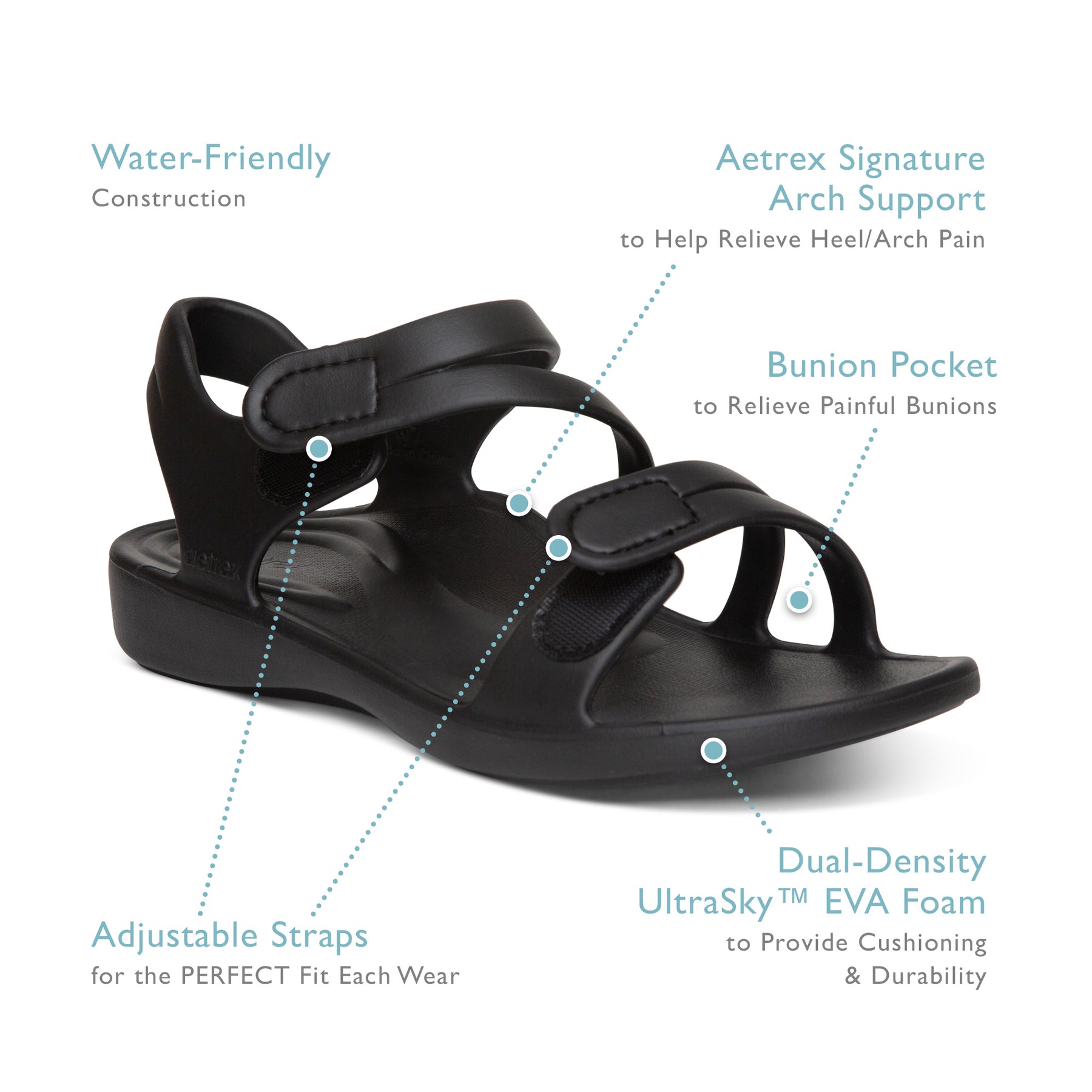 Sandalia Jillian Sport de Aetrex Spain con tecnología SkyCloud y plantilla acolchada para comodidad y soporte.